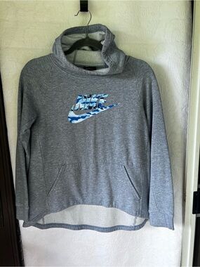 Nike Gray Crewneck Sweatshirt with Blue Camo Swoosh